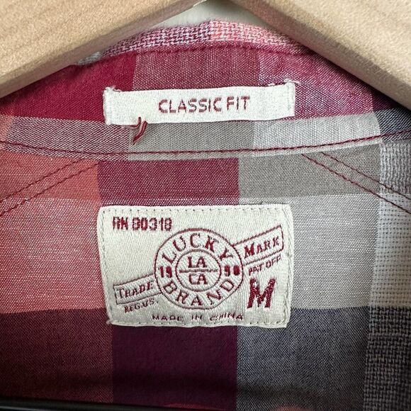 Lucky Red Check Pearl Snap Long‎ Sleeve Shirt Men’s M - Picture 3 of 7